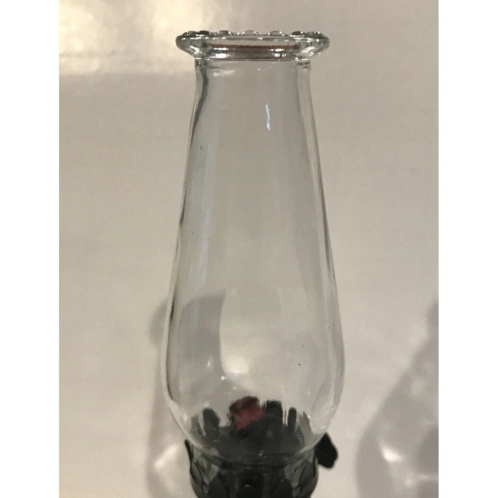GLASS‎ OIL KEROSENE LAMP RETICULATED METAL BAND 8